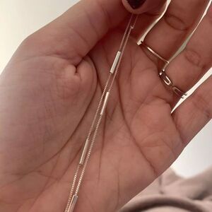 #45 925 Sterling Silver Double Strand Dainty Bar Bracelet AND Sterling Earrings